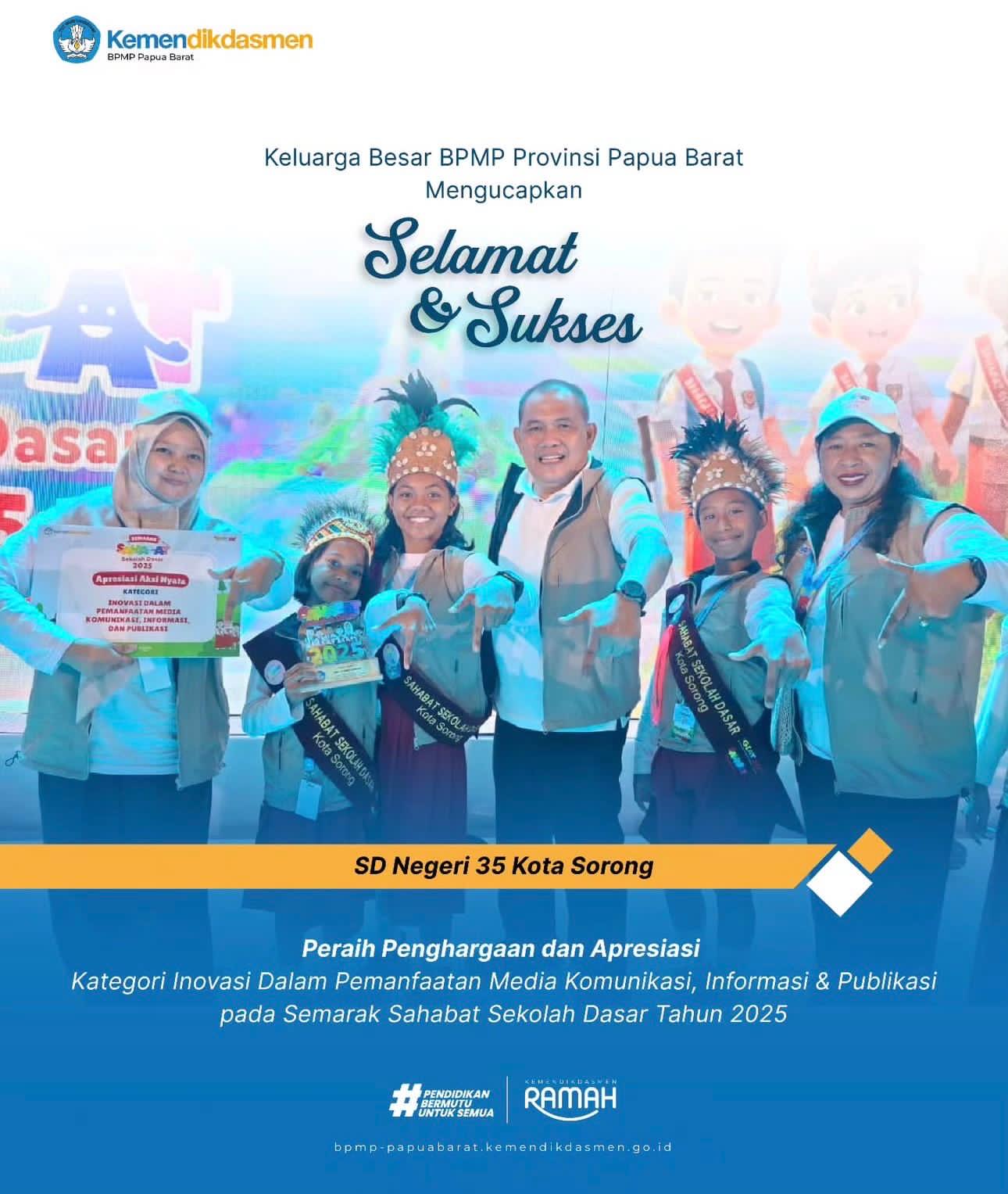 SDN 35 Kota Sorong Raih Apresiasi Nasional pada Semarak Sahabat Sekolah Dasar 2025 di Jakarta