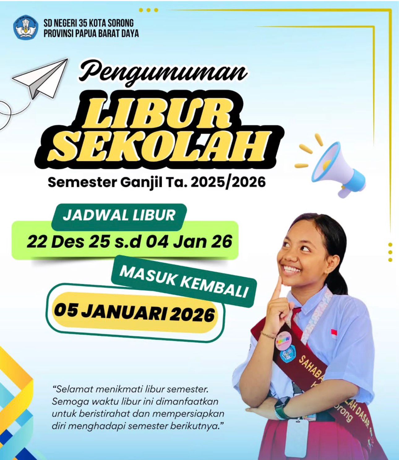 Libur Semester Ganjil Telah Tiba