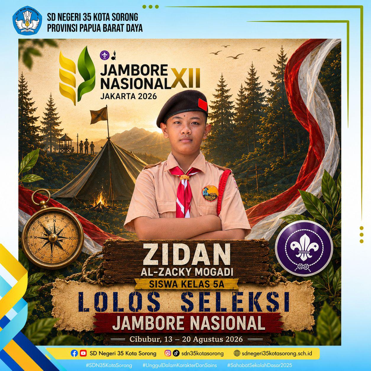 Zidan menjadi perwakilan SDN 35 Kota sorong untuk mengikuti jambore Nasional 2026 di Jakarta