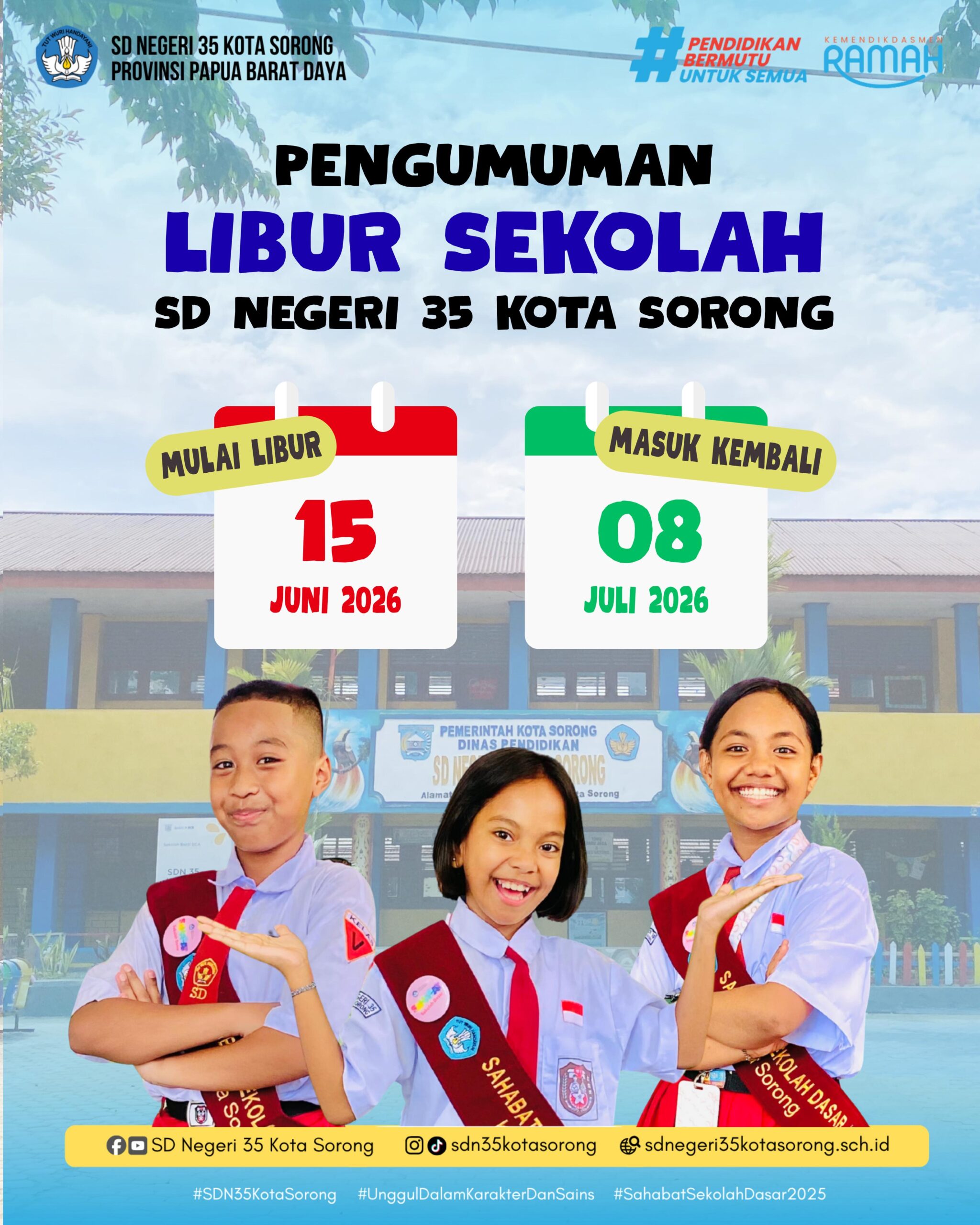 Pengumuman Libur Sekolah Semester Genap SDN 35 Kota Sorong