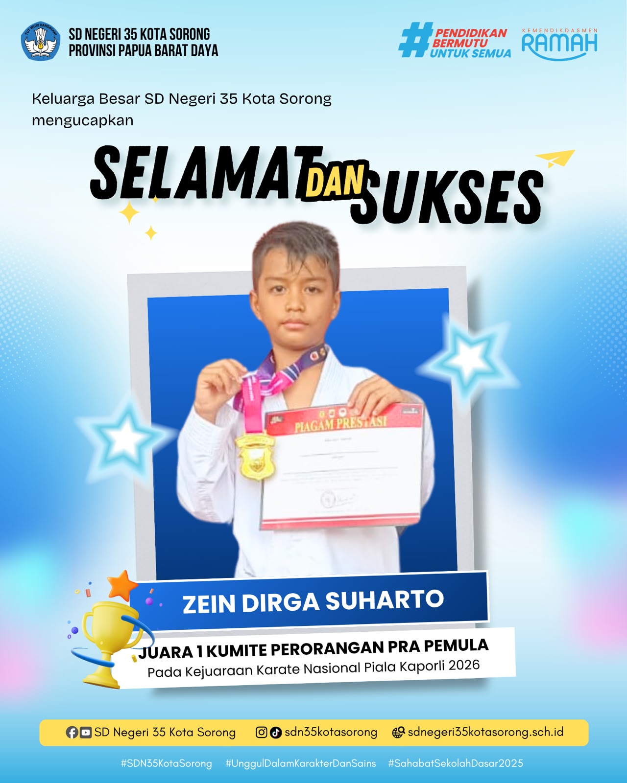 Zein Dirga Harumkan SDN 35 Kota Sorong